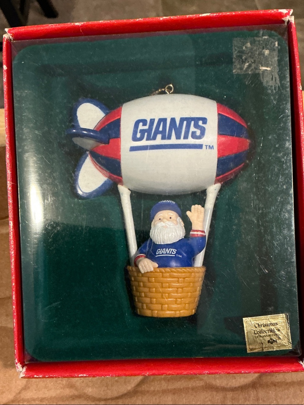 Old Stock Russ NY Giants Christmas Ornament “Santa’s Watching” Blimp/Balloon NIB